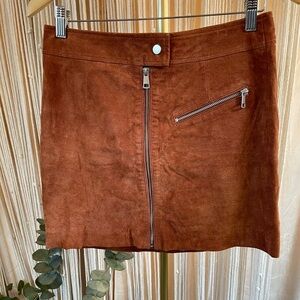 Bagatelle NYC Genuine Leather Mini Skirt Burnt orange/brown zip front zip pocket